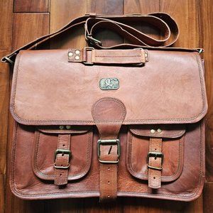 18 Inch Vintage Handmade Leather Messenger Bag for Laptop Briefcase Bag-Brown